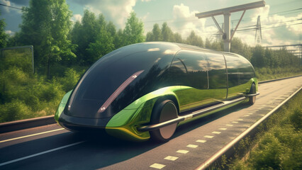 Fototapeta premium Modern futuristic bus, clear ecology. Generative AI