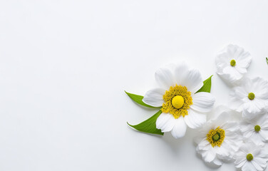 Spring flower on white background copy space flat lay mock up