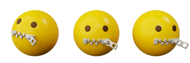 3d Emoticon shut up with zipper on the mouth cartoon emoji or smiley yellow ball © Cangbacang