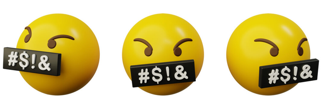3d Emoticon cursing word censored cartoon emoji or smiley yellow ball