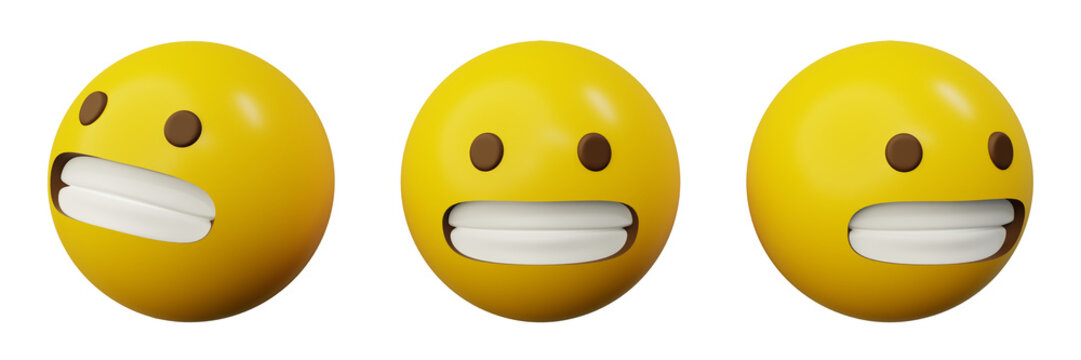 3d Emoticon grimacing face cartoon emoji or smiley yellow ball