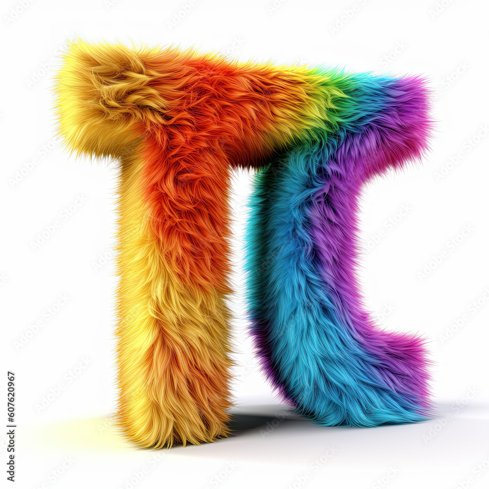 Wall mural Furry letter in rainbow pride colors made of fur and feathers. Pi symbol