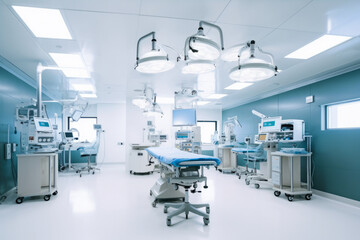 Empty hospital operating room. Operating Theatre. Generative AI