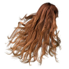 Red windblown long wavy hair on isolated white background, 3D Illustration, 3D Rendering