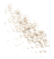 Fototapeta na wymiar White Pepper seeds fly explosion, white Pepper float explode, abstract cloud fly. Peppercorn splash throwing in Air. White background Isolated high speed shutter, freeze motion