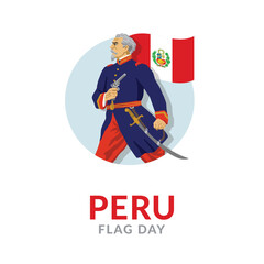 VECTORS. Editable banner for Peru's Flag day, celebrated in honour of the Battle of Arica commanded by Colonel Francisco Bolognesi. June 7.
