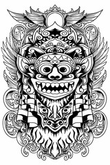 Naklejka premium Vector image of batik and Barong mask with black and white style