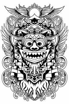 Vector image of batik and Barong mask with black and white style