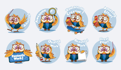 Set of Owl Teacher vector illustration