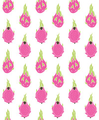 Vector seamless pattern of hand drawn doodle sketch dragon fruit isolated on white background