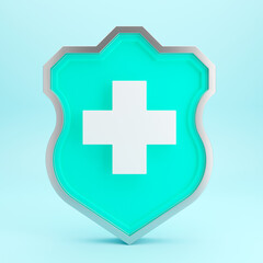 3D green shield icon medical concept of health protection and disease prevention