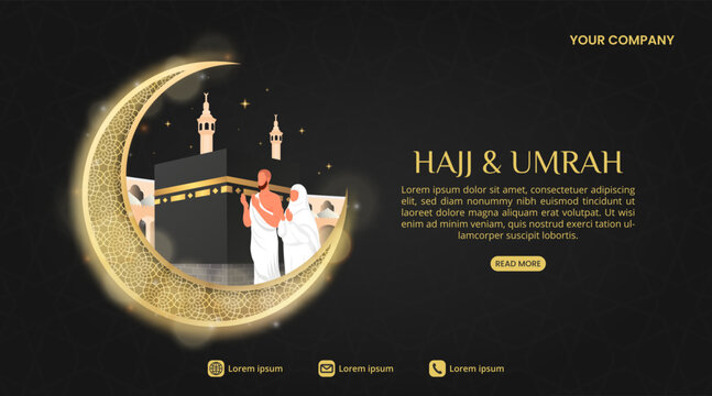 Hajj and Umrah or Islamic pilgrimage background with a moon and Mecca situation