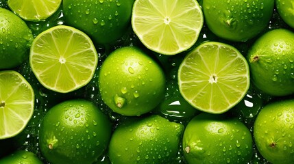Abstract fresh lime seamless background adorned with glistening droplets of water. Generative ai