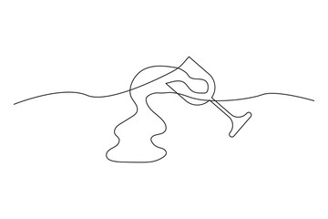 Wine glass outline. A glass of spilled wine. Vector illustration.