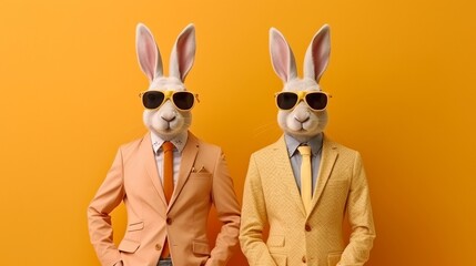 Abstract modern Easter bunny dressed up as a man in elegant clothes standing and posing. Generative ai