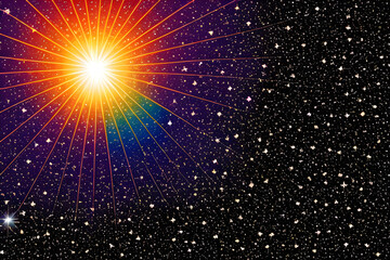 Rainbow sunburst background with glittering stars