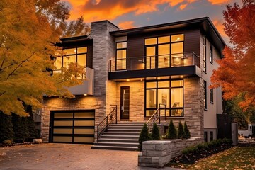 Cutting-Edge Features in a Prestigious Newly Developed Home with Natural Stone Cladding and Coral Siding, Includes Single Car Garage, generative AI