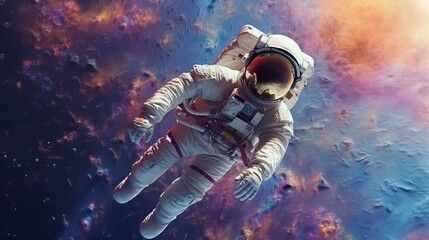 Astronaut in space colorful background. Generative ai