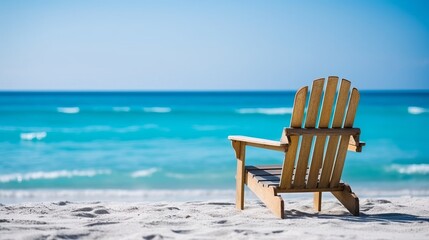 Fototapeta na wymiar Beach chair with blue sky and sea background vacation concept. Generative ai
