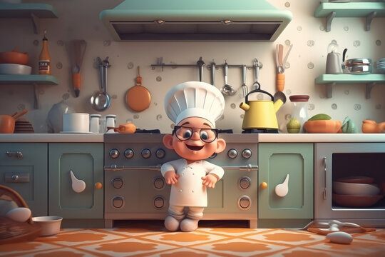 cute cartoon cook, generative AI