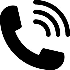 Simple icon of telephone handset and radio wave (black)