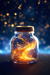 Magic in a Glass Jar. Simulated Starry Sky. Unveiling the Unreal Universe, Galaxy of Stars, Glimpse of Milky Way, Astronomy Magic, Cosmic Fantasy in Space, Science. Generative AI