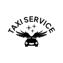 Taxi service logo on isolated white background.  Car with wings to show speed.
