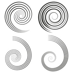 Spiral, swirl, twirl. Volute, helix, eddy and vortex shape. Radial lines with rotation.