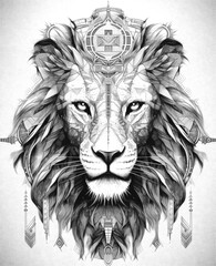 black and white drawing of a lion’s head, Generative Ai