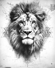 black and white photograph of a lion’s head, Generative Ai