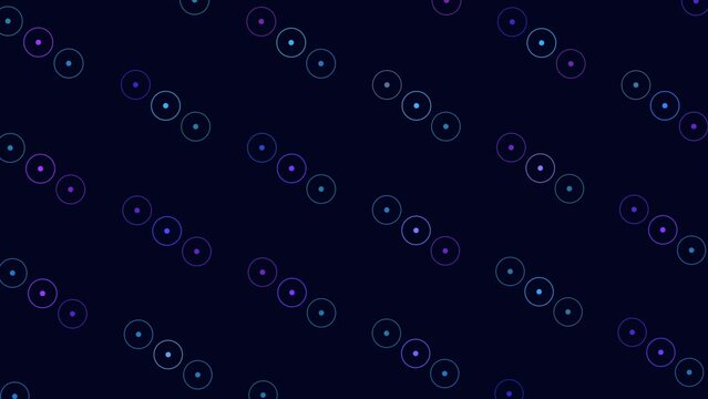 Digital pattern with abstract neon rings in rows on black gradient, motion abstract finance, corporate, cyber and futuristic style background
