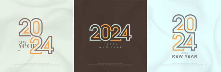 Happy new year number 2024. With a colorful line art concept. Modern unique design. Premium vector design for greeting, celebration, banner, poster and new year 2024.
