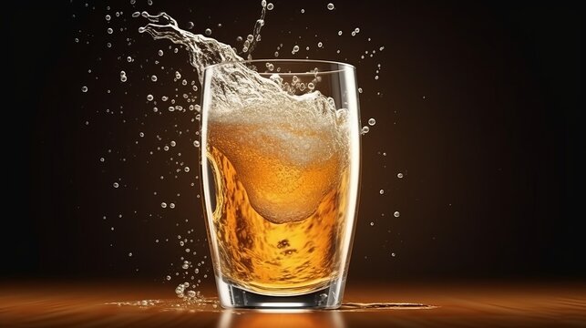 Glass of beer with foam splash. Generative ai
