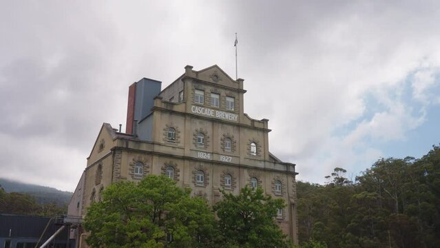 Timelapse Of Cloudy Sky Moving Over Historical Cascade Brewing Factory, Hobart Tasmania 4K