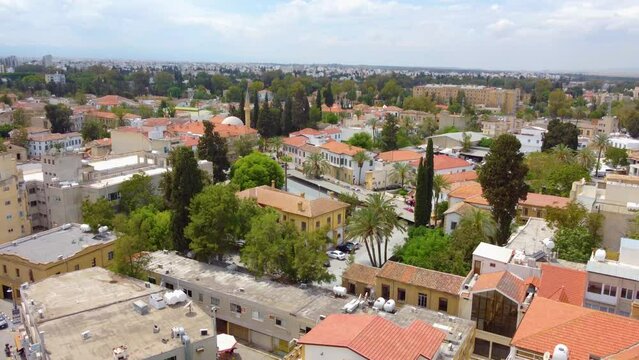 Historical City Capital Of Lefkosia In Cyprus. Aerial Tilt-up