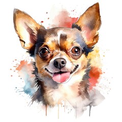 Chihuahua portrait watercolor on white background