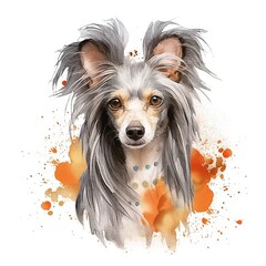 Chinese Crested portrait watercolor on white background