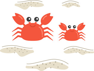 砂浜を歩く、カニの親子のイラスト © R-DESIGN