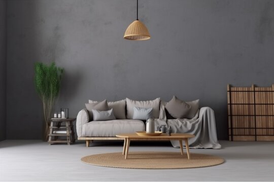 interior background living room contemporary sofa house indoor render simple light room loft. Generative AI.