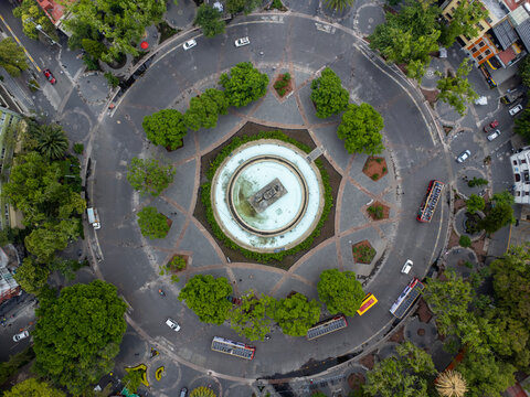 Drone view of a roundabout in Mexico downtown
