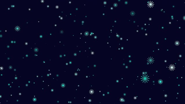 Night sky with random flying snowflakes, motion abstract futuristic, space and holidays style background