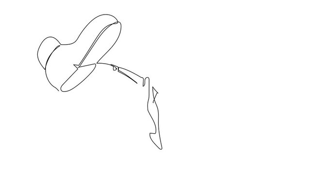 Animated self drawing of continuous line draw Arab businessman facing against giant shoes stomping. Male manager pointing against giant foot step. Minimal metaphor. Full length single line animation
