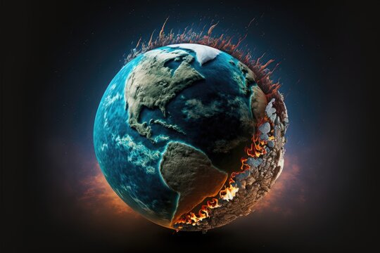 Planet Earth globe burning. Global warming theme.