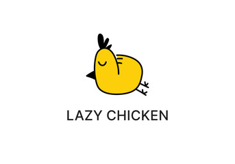 Illustration of a little chicken in yellow with a black outline. This hand drawn design is perfect for a logo, fried chicken restaurant, chicken mascot or chicken farm.