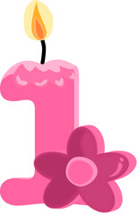 Pink zero 0 number happy birthday candle and flower PNG illustration.