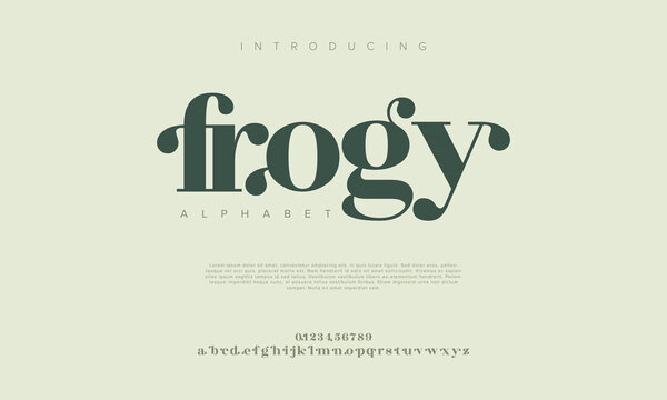 Frogy abstract fashion wedding logo font alphabet. Minimal modern urban fonts for logo, brand etc. Typography typeface uppercase lowercase and number. vector illustration