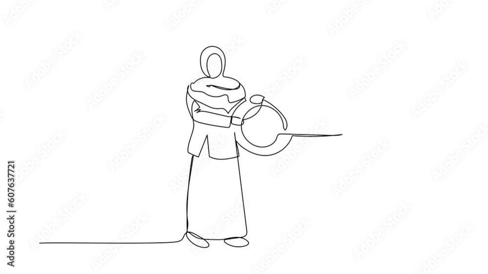 Aufkleber animated self drawing of continuous line draw arabian businesswoman put key into folder. unlock secr
