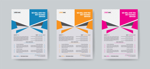 Corporate business flyer template design set with blue, orange, red and yellow color. marketing, business proposal, promotion, advertise, publication, cover page. new digital marketing flyer set
