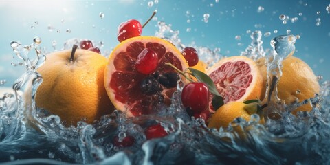 healthy food fresh green fruit background drop vitamin strawberry red water. Generative AI.