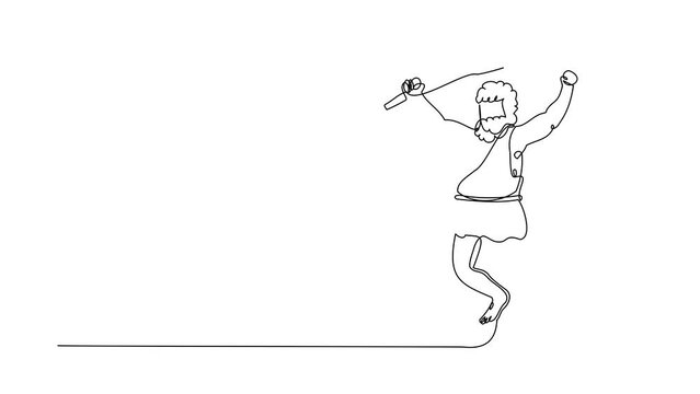 Animated self drawing of continuous one line draw caveman holding and raised cudgel overhead. Man hunting an ancient animal with cudgel, prehistoric male with weapon. Full length single line animation